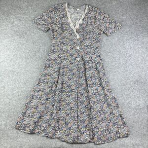 VTG Jonathan Martin Midi Dress Womens 13/14 Blue Floral Prairie Cottage Core*